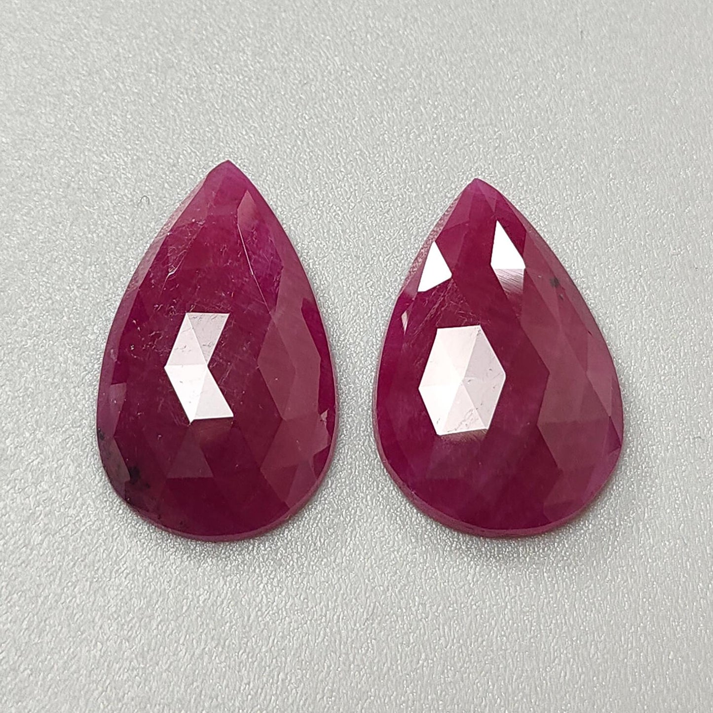 Ruby Gemstone Rose Cut Slices: 25.70cts Natural Untreated Unheated Red Ruby Pear Shape 22*15mm-23*14mm 2pcs Set for Jewelry July Birthstone