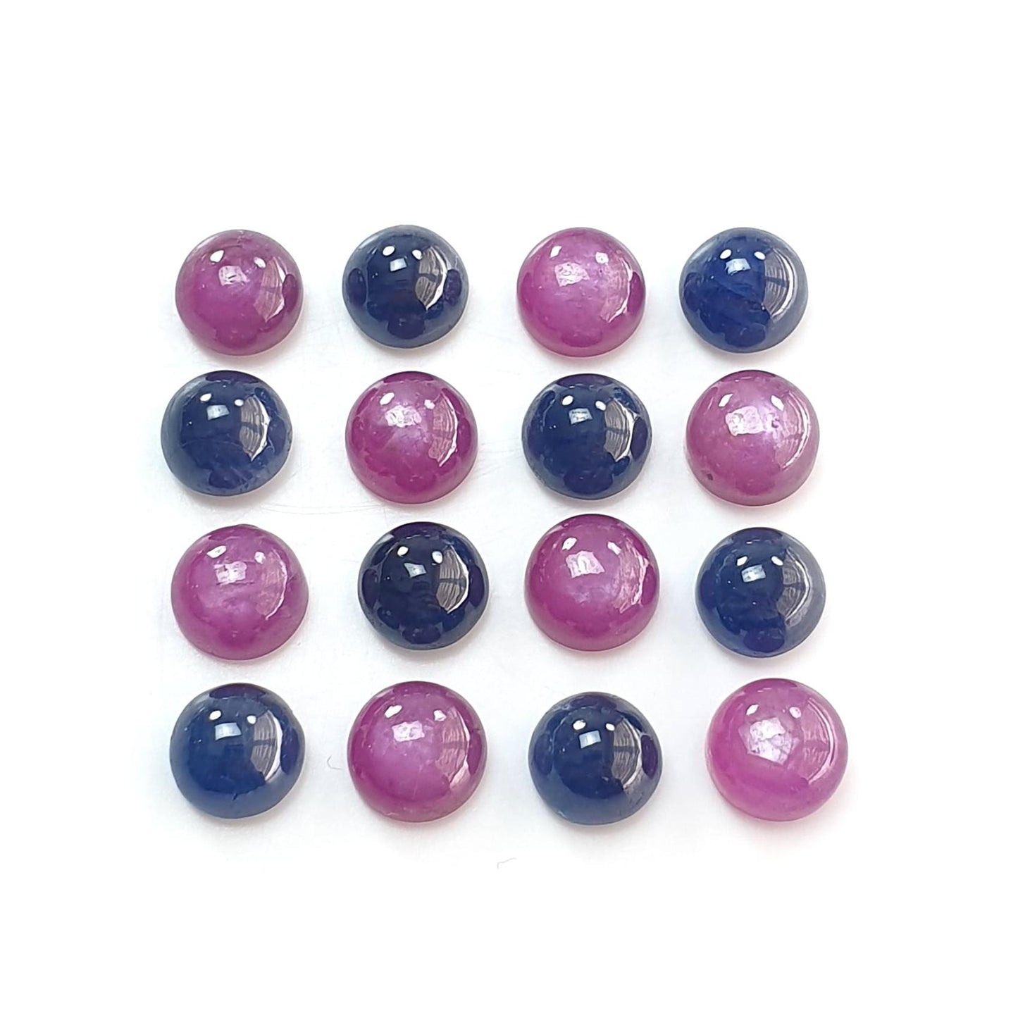 38.20cts Ruby, Blue Sapphire Gemstone Cabochon Natural Untreated Round Shape 16pcs