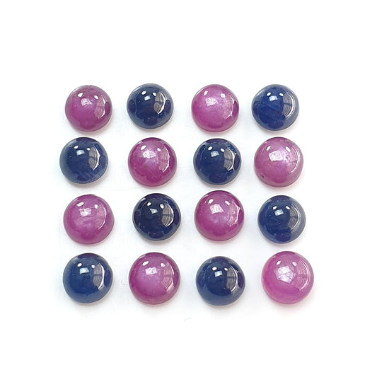 38.20cts Ruby, Blue Sapphire Gemstone Cabochon Natural Untreated Round Shape 16pcs