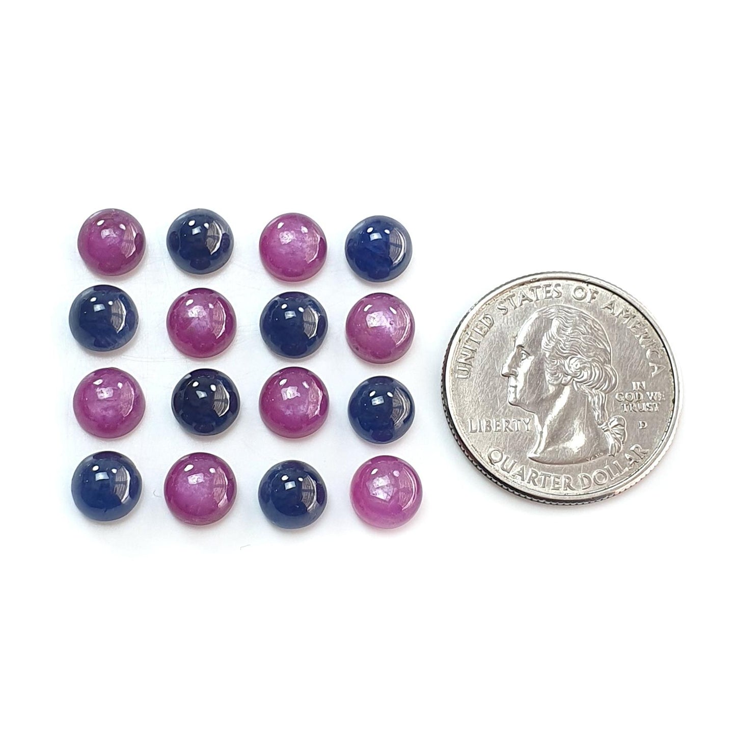 38.20cts Ruby, Blue Sapphire Gemstone Cabochon Natural Untreated Round Shape 16pcs