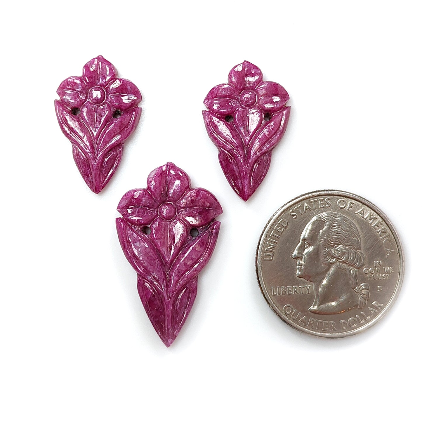 Ruby Gemstone Carving : 39.50cts Natural Untreated Unheated Red Ruby Hand Carved Pear Shape 23*14mm - 30*17mm 3pc Set For Jewelry