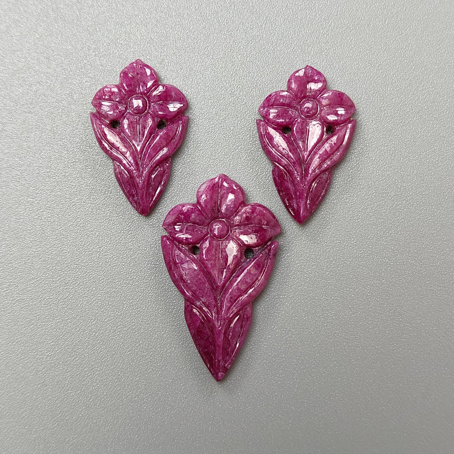 Ruby Gemstone Carving : 39.50cts Natural Untreated Unheated Red Ruby Hand Carved Pear Shape 23*14mm - 30*17mm 3pc Set For Jewelry