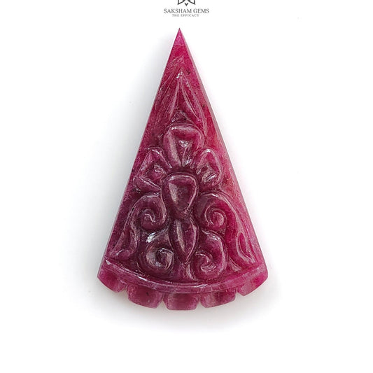 Ruby Gemstone Carving : 20.00cts Natural Untreated Unheated Red Ruby Hand Carved Triangle Shape 32.5*19.5mm 1pc