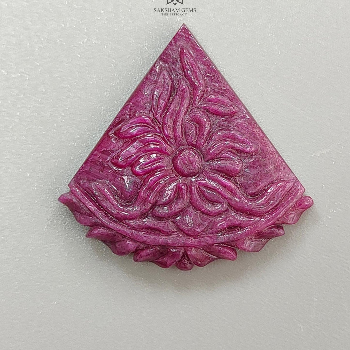 Ruby Gemstone Carving : 37.20cts Natural Untreated Unheated Red Ruby Hand Carved Triangle Shape 30*31mm 1pc