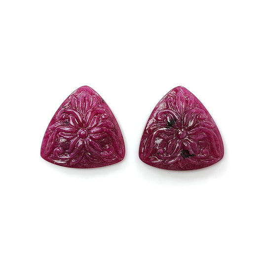 Ruby Gemstone Carving : 55.80cts Natural Untreated Unheated Red Ruby Hand Carved Triangle Shape 25mm Pair For Jewelry