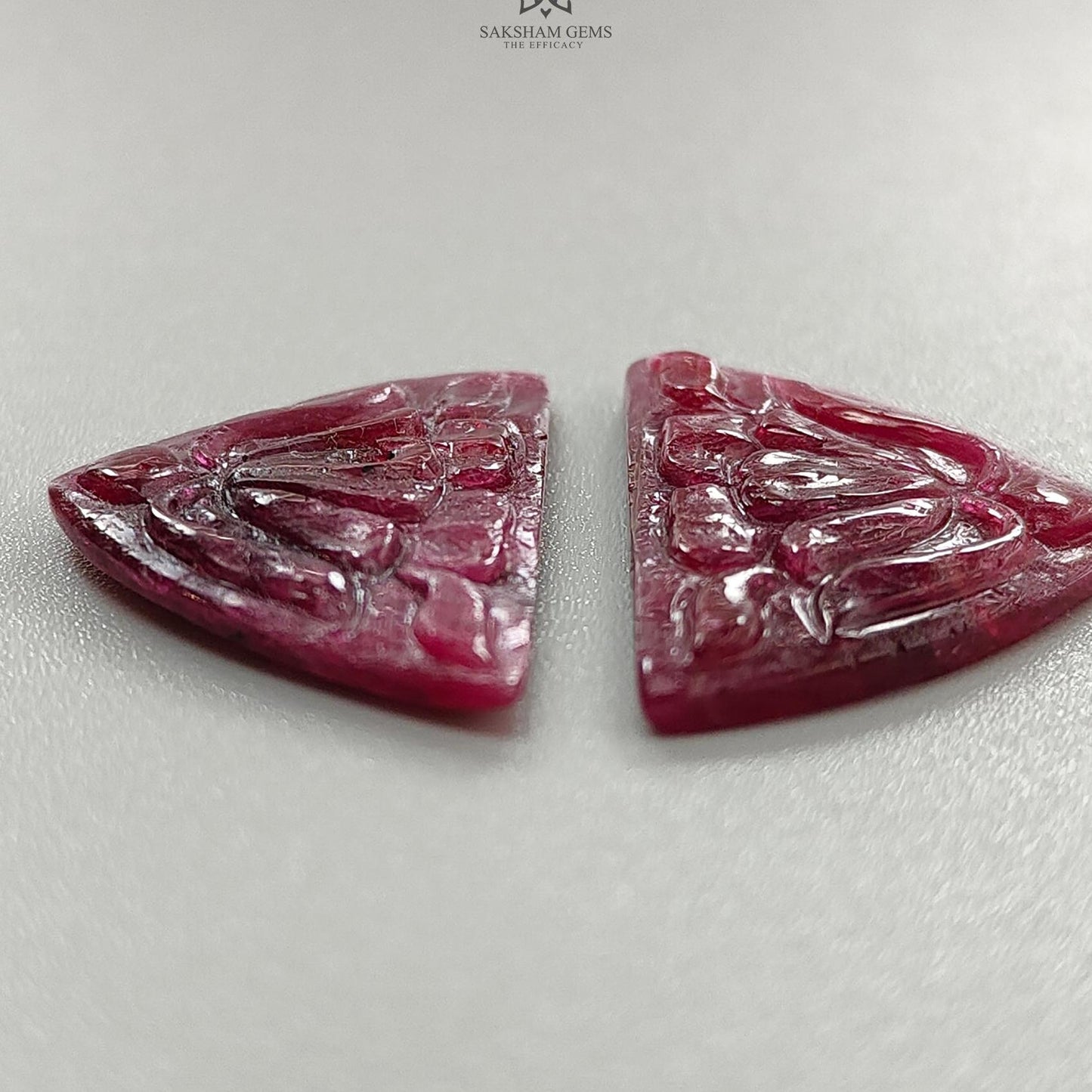 Ruby Gemstone Carving : 37.90cts Natural Untreated Unheated Red Ruby Hand Carved Uneven Shape 30*19.5mm Pair