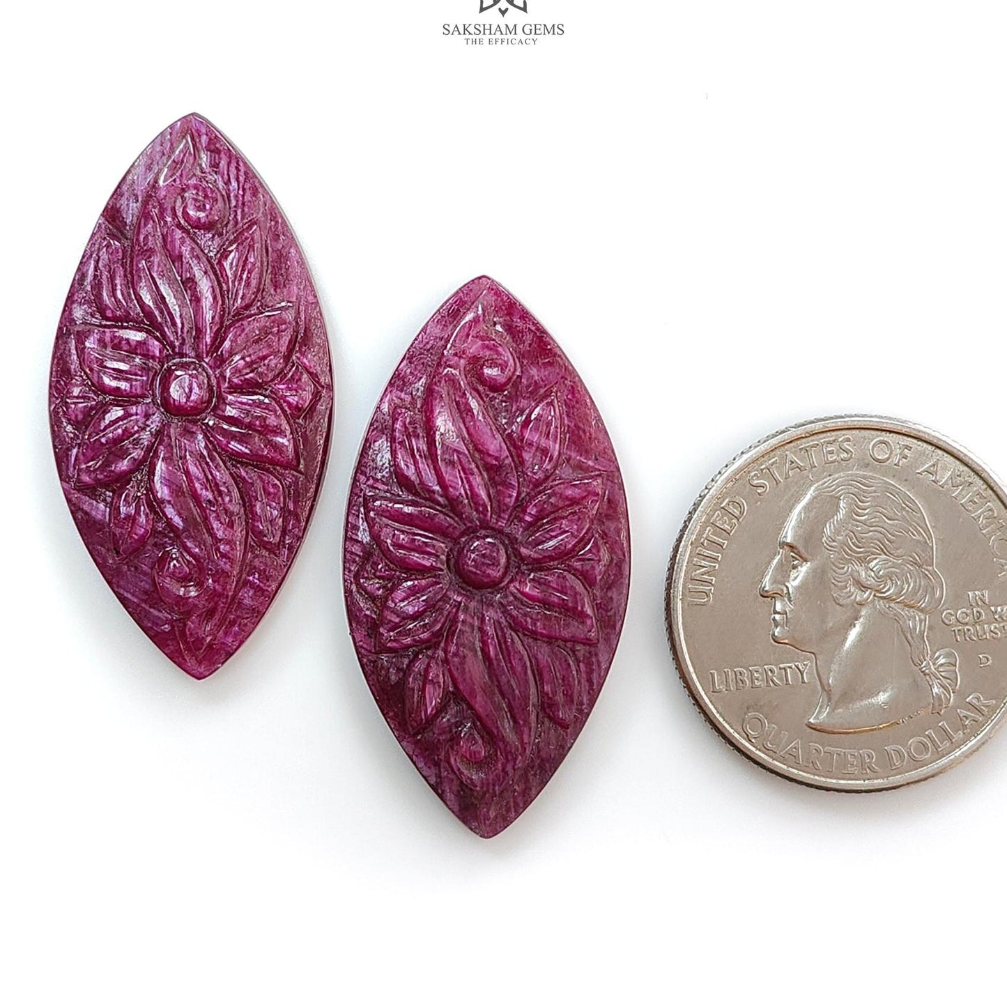 Ruby Gemstone Carving : 55.01cts Natural Untreated Unheated Red Ruby Hand Carved Marquise Shape 36*18mm Pair