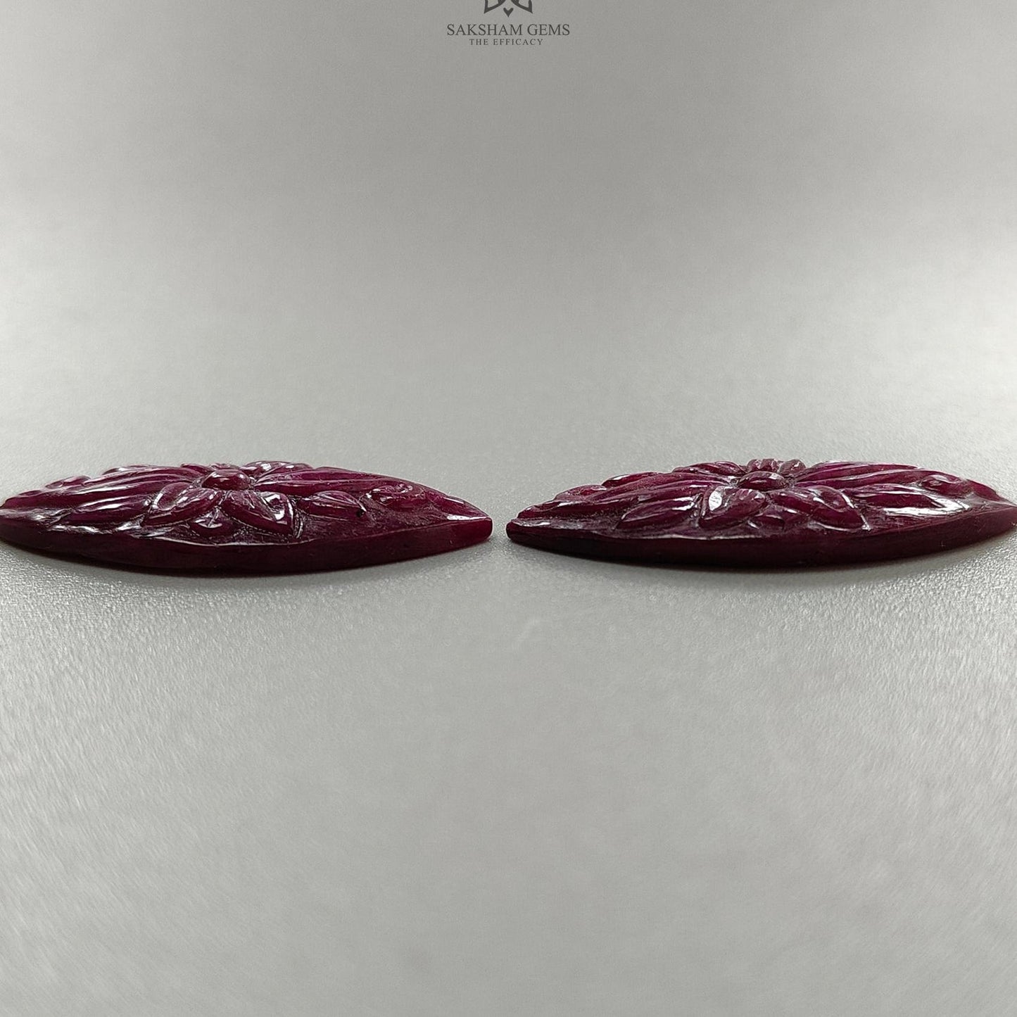 Ruby Gemstone Carving : 55.01cts Natural Untreated Unheated Red Ruby Hand Carved Marquise Shape 36*18mm Pair