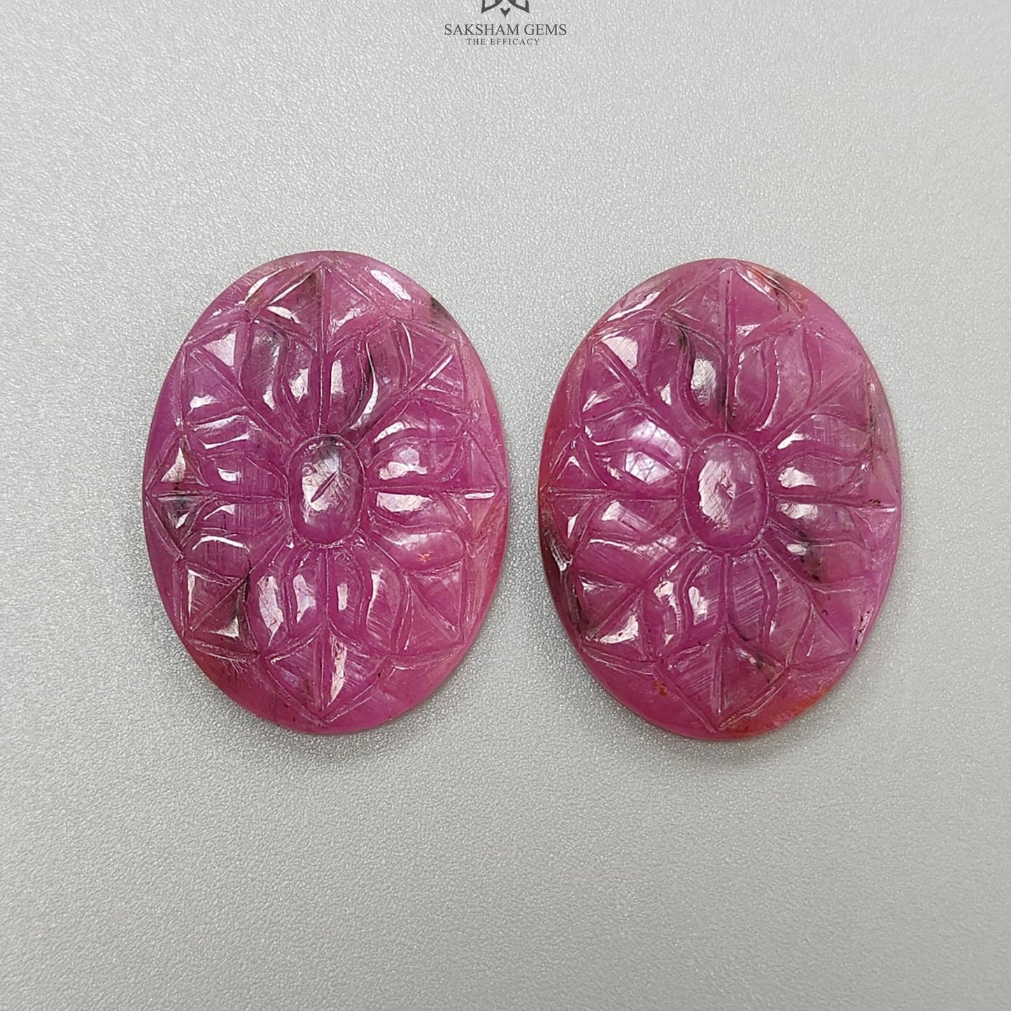 Ruby Gemstone Carving : 64.10cts Natural Untreated Unheated Red Ruby Hand Carved Oval Shape 31.5*24mm Pair