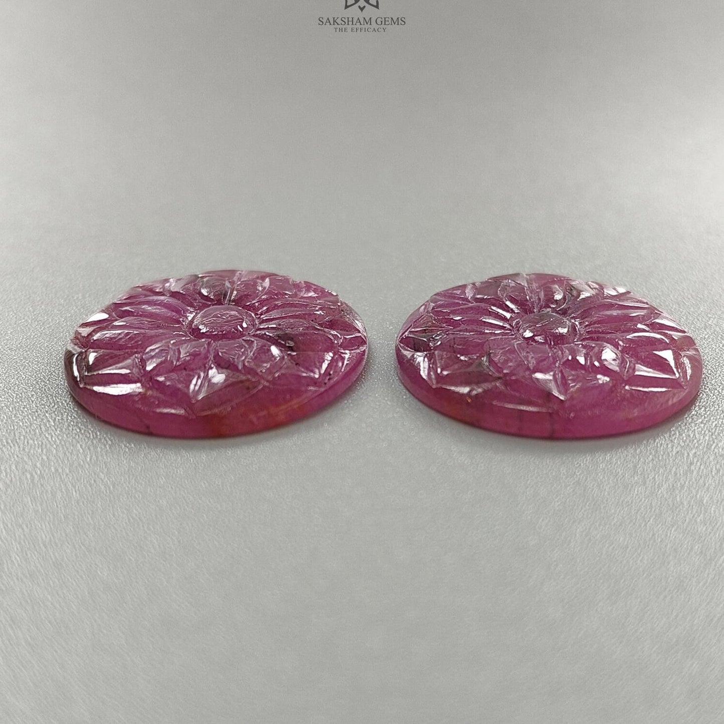 Ruby Gemstone Carving : 64.10cts Natural Untreated Unheated Red Ruby Hand Carved Oval Shape 31.5*24mm Pair