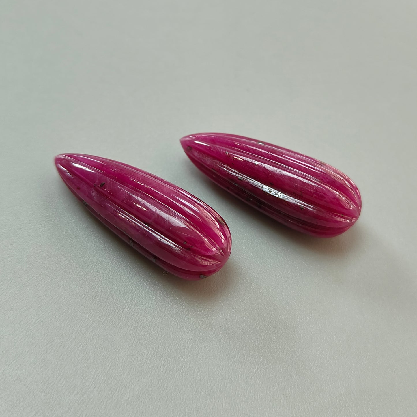71.45cts Red Ruby Carving Natural Untreated Gemstone Teardrop Shape Pair
