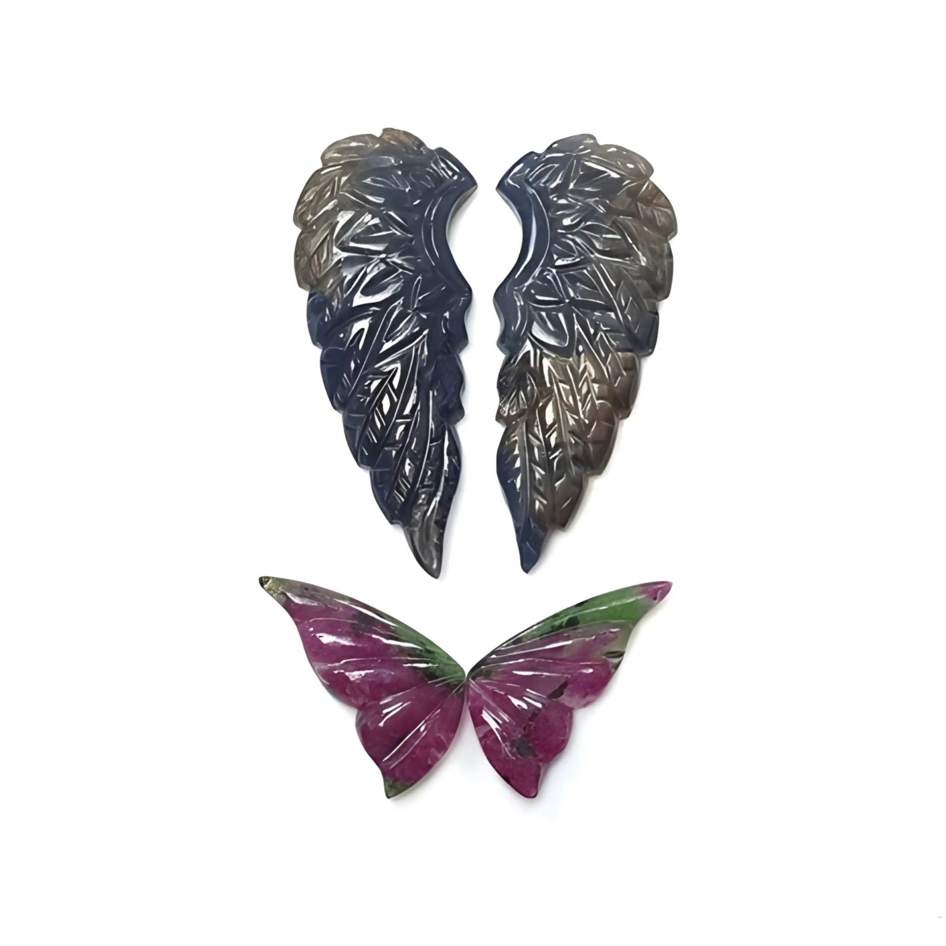 ruby, blue sapphire butterfly & angel wings carving