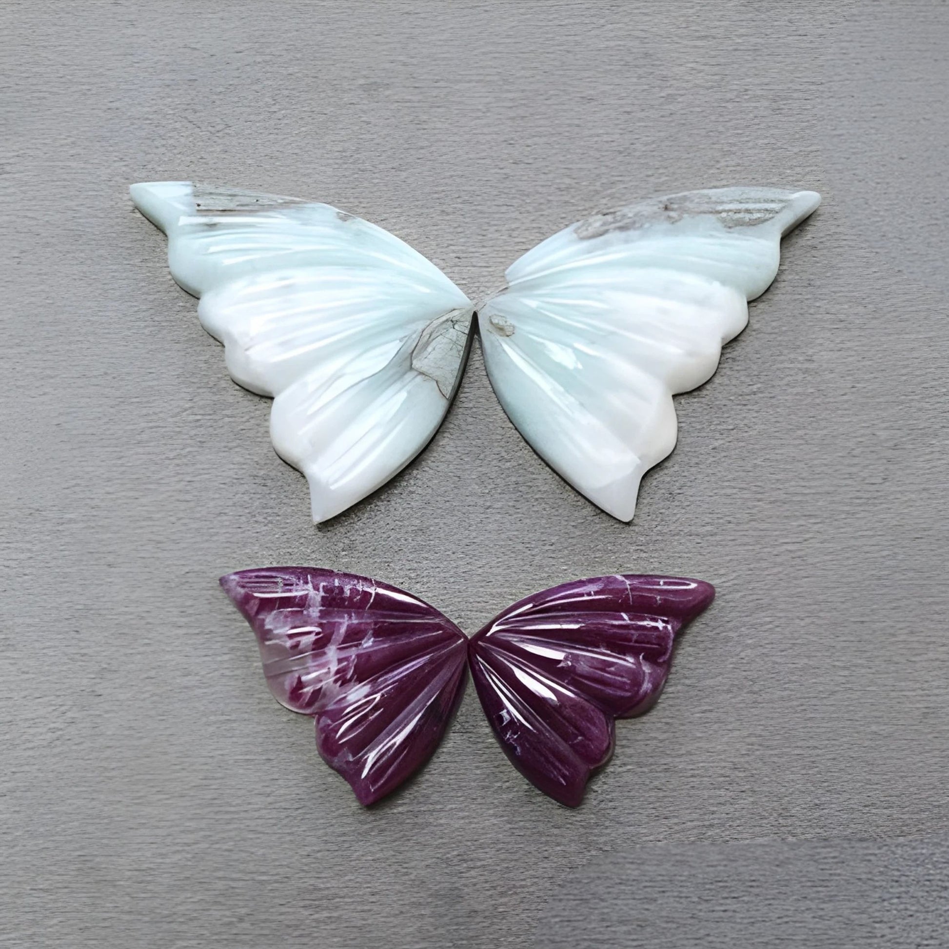 red ruby, larimar butterfly carving
