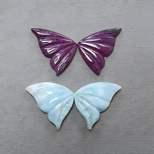 red ruby, larimar butterfly carving