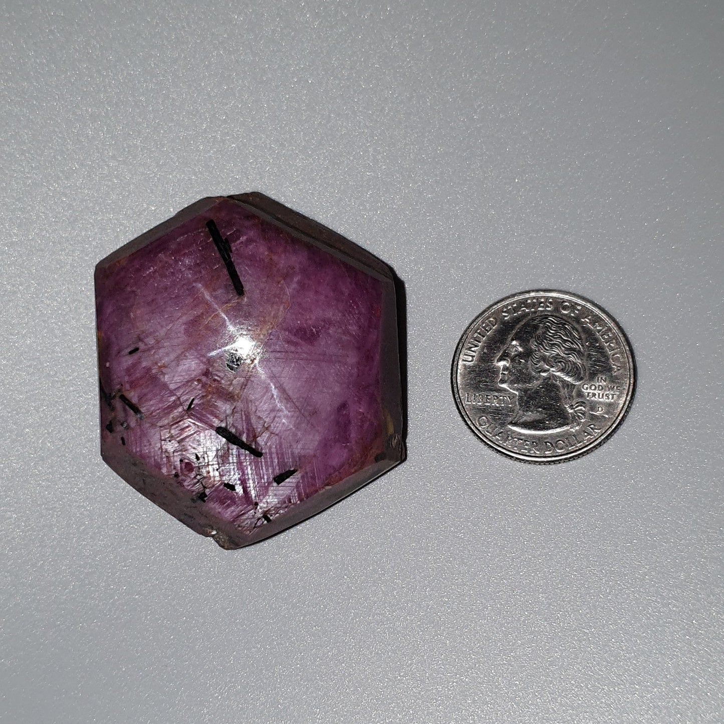 Star Ruby With Black Rutile Gemstone Wand : 552.20cts Natural Untreated Unheated Star Ruby Hexagon Shape Specimen 49*40mm