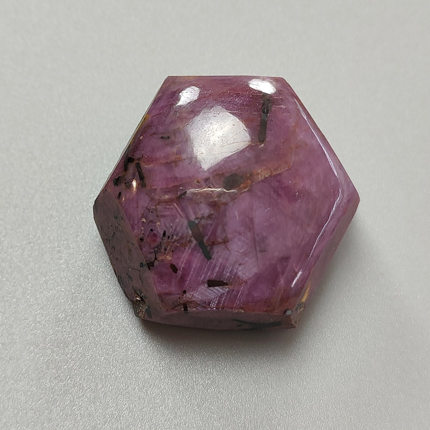 Star Ruby With Black Rutile Gemstone Wand : 552.20cts Natural Untreated Unheated Star Ruby Hexagon Shape Specimen 49*40mm