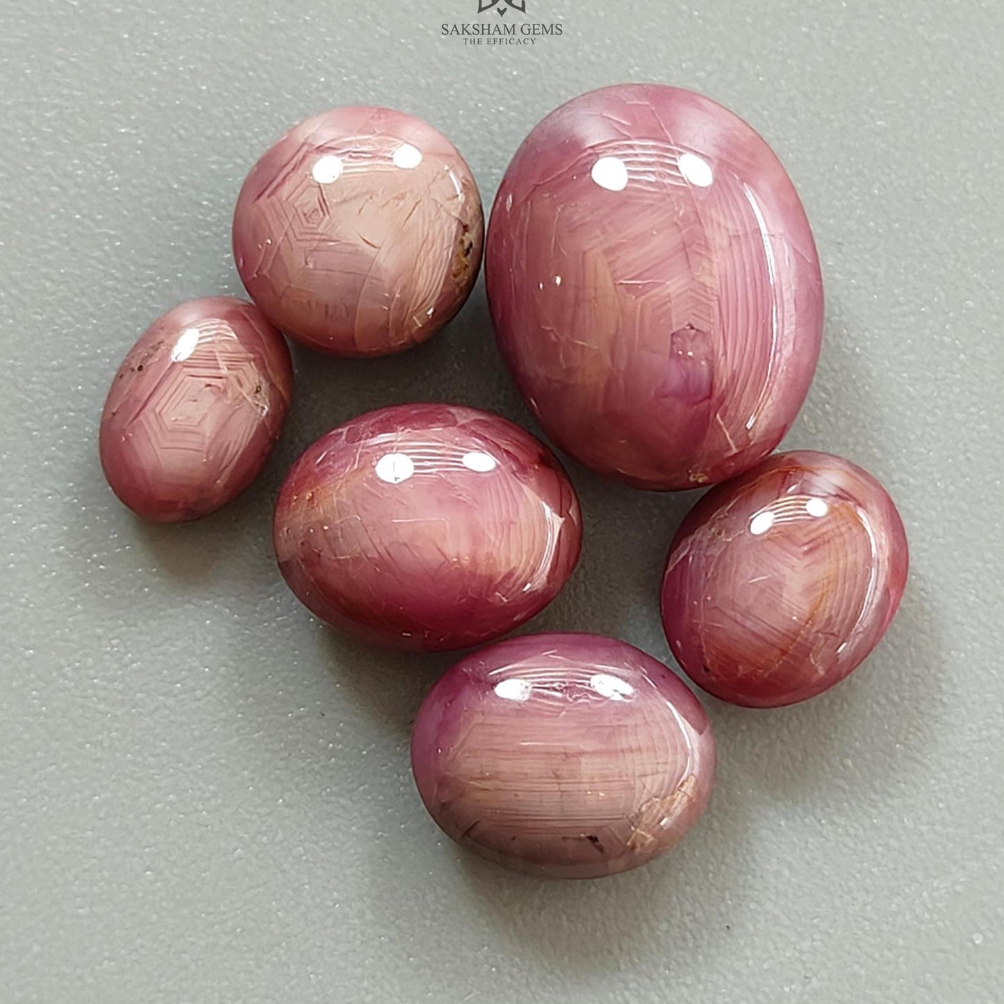 Star Ruby Gemstone Cabochon : 27.10cts Natural Untreated Unheated Ruby Oval Shape 7.5*5.5mm - 13*10.5mm 6pcs Lot