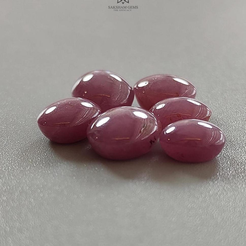 Star Ruby Gemstone Cabochon: 32.30cts Natural Untreated Unheated Red 6Ray Star Ruby Oval Shape 9*7mm - 11.5*10mm 6pcs For Jewelry
