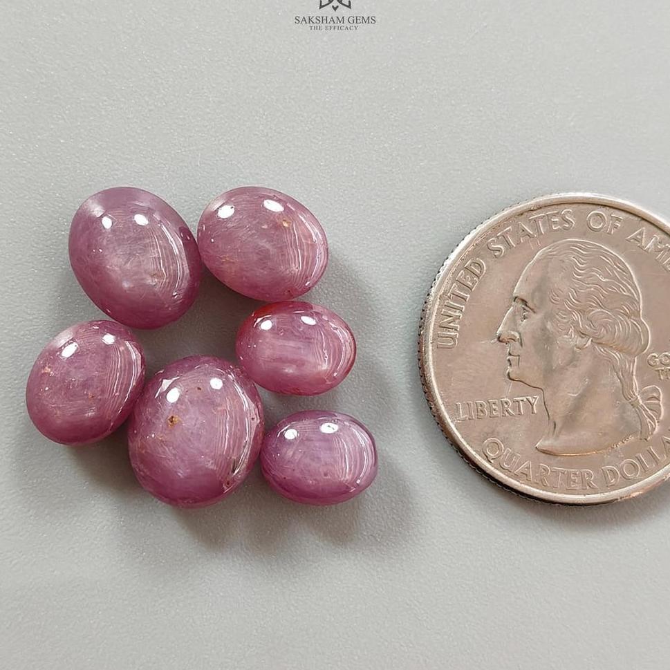 Star Ruby Gemstone Cabochon: 32.30cts Natural Untreated Unheated Red 6Ray Star Ruby Oval Shape 9*7mm - 11.5*10mm 6pcs For Jewelry