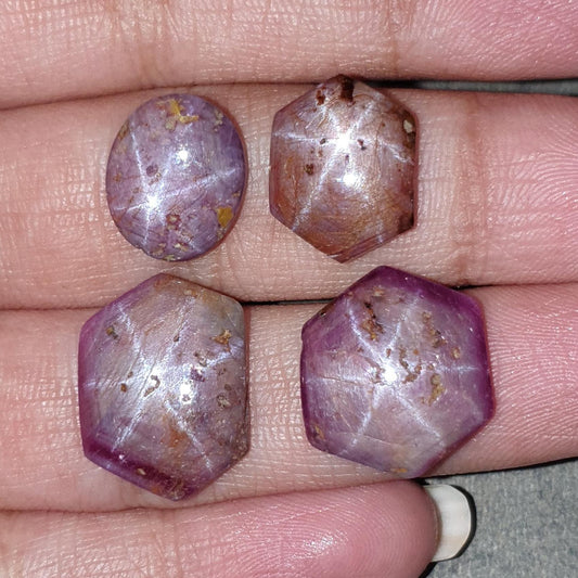 Star Ruby Oval & Hexagon Cabochon Gemstone : 29.50cts Natural Unheated Star Ruby Oval & Hexagon Cabochon 12*10mm -17*13mm 4pc For Jewelry