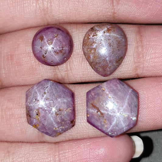 Star Ruby Round Pear & Hexagon Cabochon Gemstone : 30.50cts Natural Unheated Star Ruby Round Pear & Hexagon Cabochon 11mm -16*13mm 4pc For Jewelry