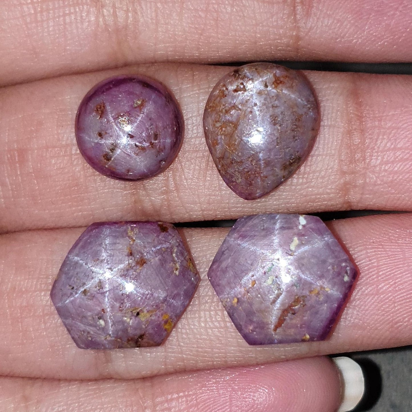 Star Ruby Round Pear & Hexagon Cabochon Gemstone : 30.50cts Natural Unheated Star Ruby Round Pear & Hexagon Cabochon 11mm -16*13mm 4pc For Jewelry