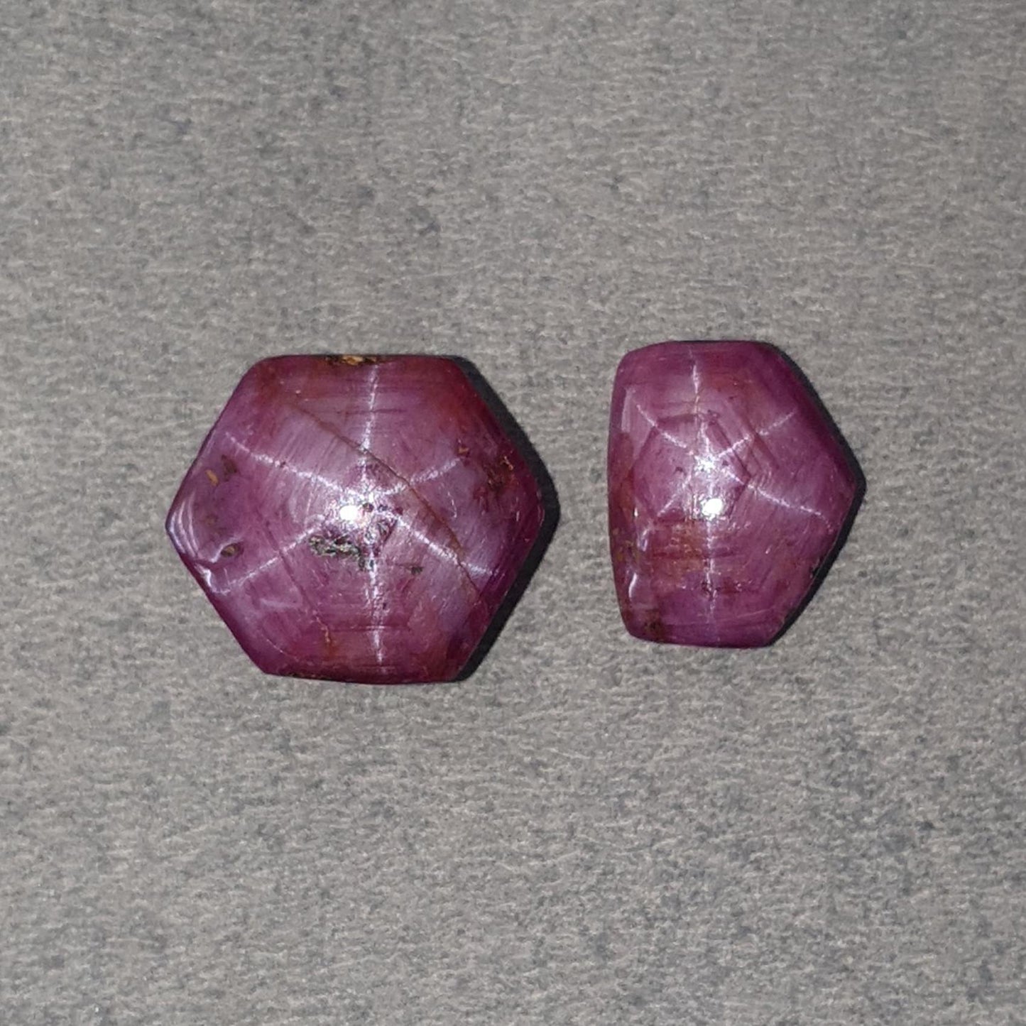 Star Ruby Gemstone Cabochon: 54.10cts Natural Untreated Unheated 6Ray Star Ruby Hexagon Shape 13.5*17mm - 20*18mm 2pcs Set July Birthstone