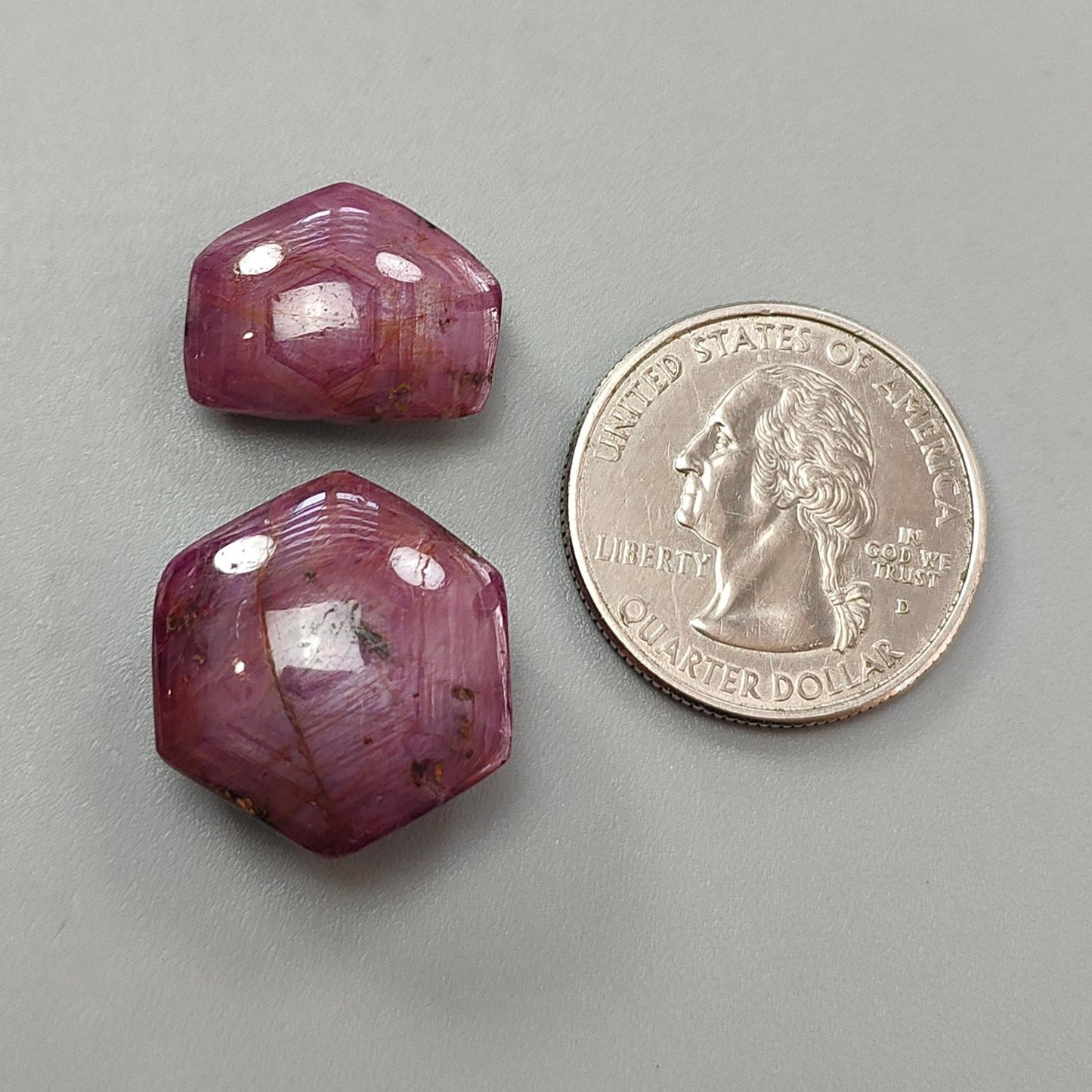 Star Ruby Gemstone Cabochon: 54.10cts Natural Untreated Unheated 6Ray Star Ruby Hexagon Shape 13.5*17mm - 20*18mm 2pcs Set July Birthstone