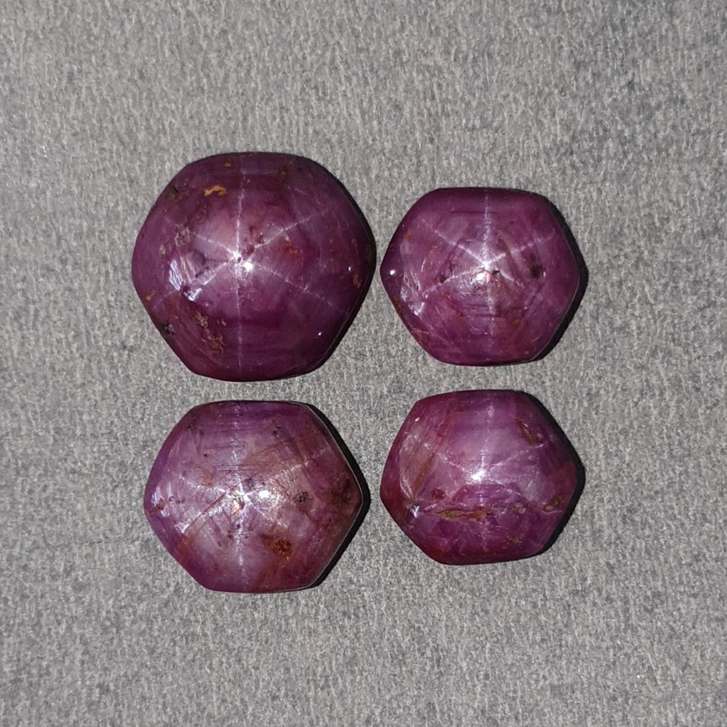Star Ruby Gemstone Cabochon: 63.20cts Natural Untreated Unheated 6Ray Star Ruby Hexagon Shape 14*12mm - 17*16mm 4pcs Set July Birthstone