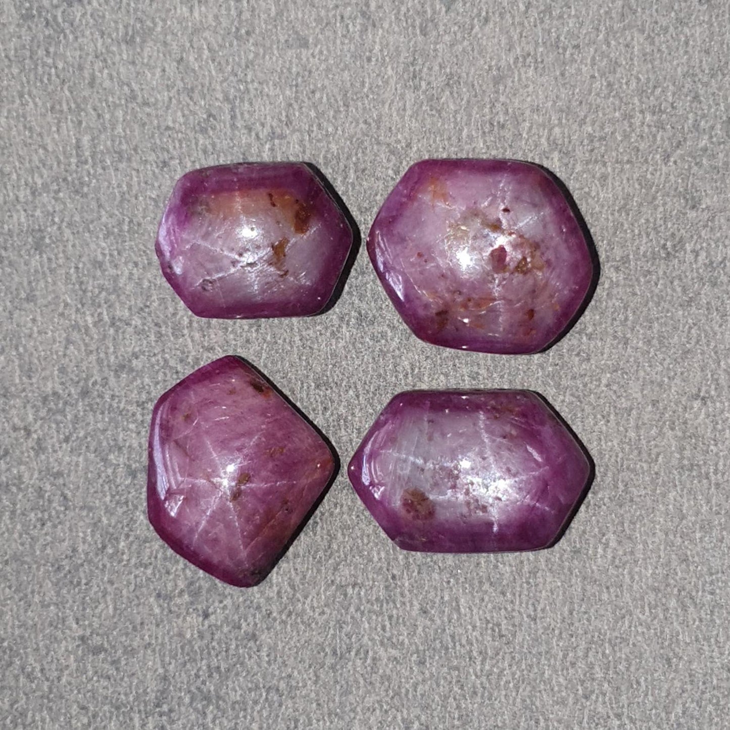 Star Ruby Gemstone Cabochon: 70.00cts Natural Untreated Unheated 6Ray Star Ruby Hexagon Shape 14*11mm - 17*12mm 4pcs Set July Birthstone