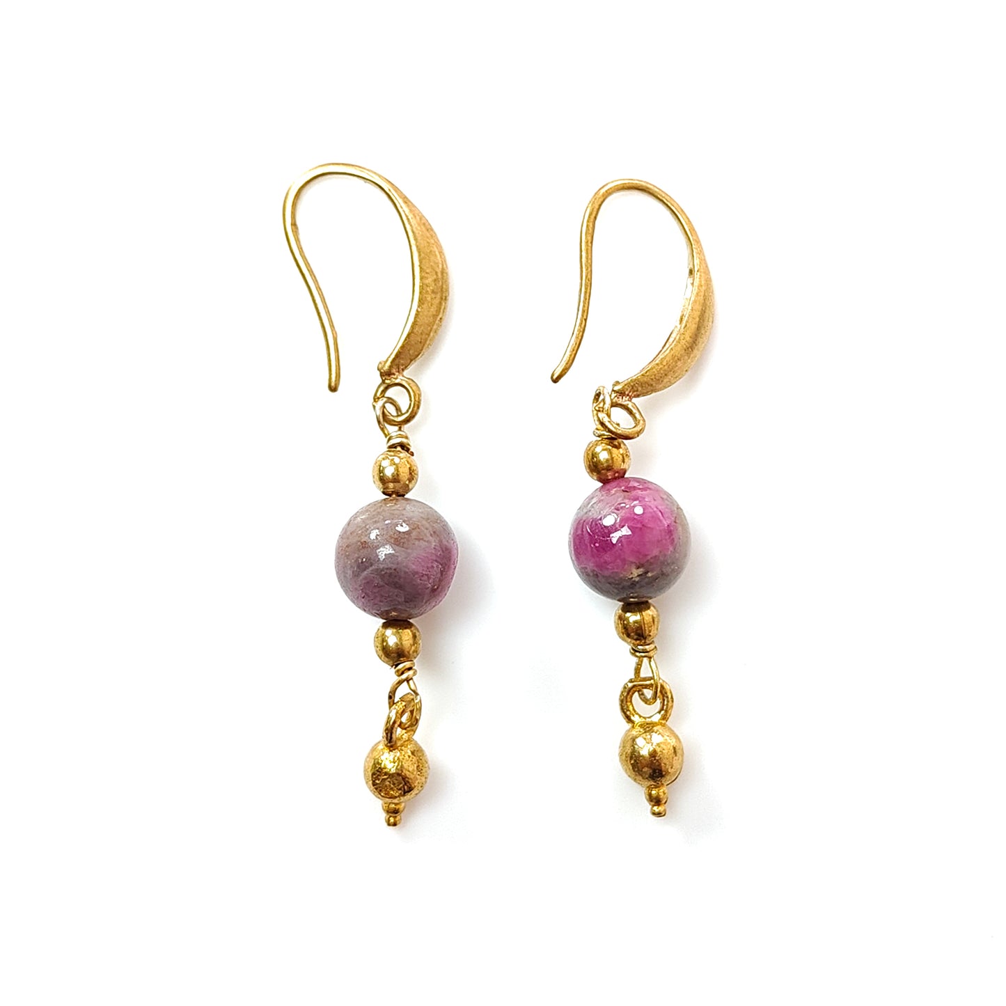 Zoisite Ruby Necklace Earring Jewelry Set: 209.40cts Natural Untreated Ruby, Chrysoprase Round Plain Brass Jewelry Set 7mm 18"