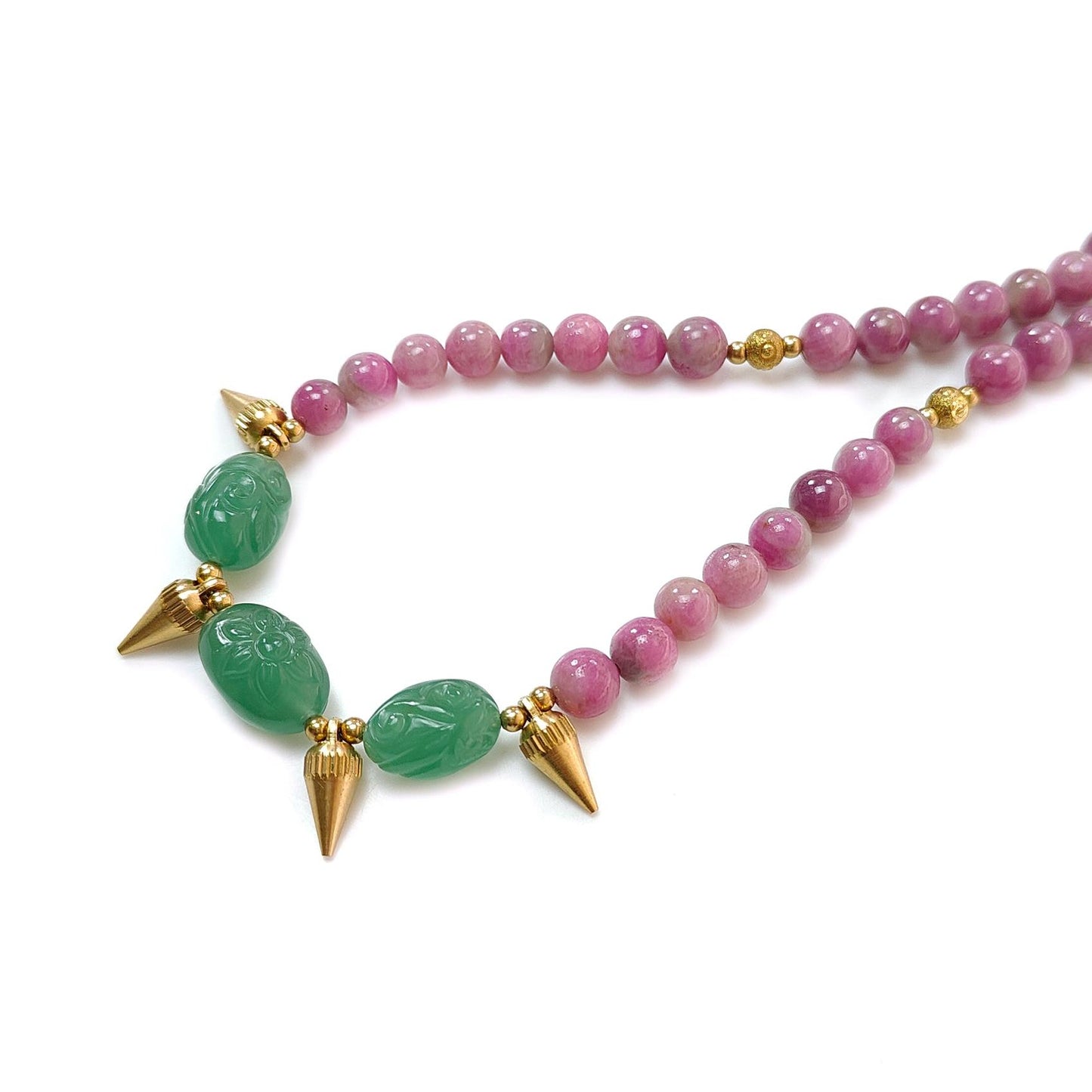 Bi-Color Ruby Necklace Earring Jewelry Set: 288.00cts Natural Untreated Zoisite Ruby, Mystique Jade Round Plain Brass Jewelry Set 8mm 19"