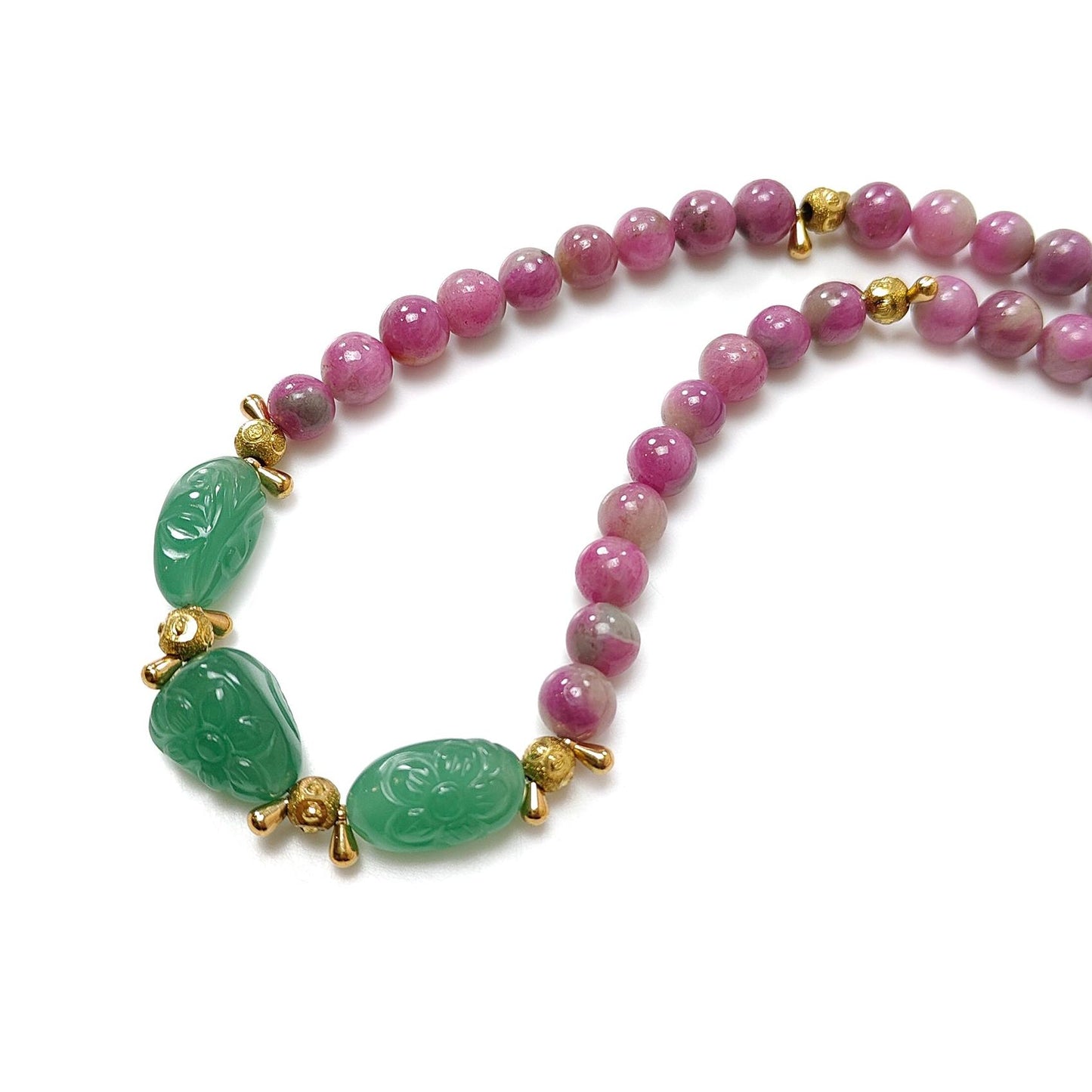 Bi-Color Ruby Necklace Earring Jewelry Set: 288.00cts Natural Untreated Zoisite Ruby, Mystique Jade Round Plain Brass Jewelry Set 8mm 19"