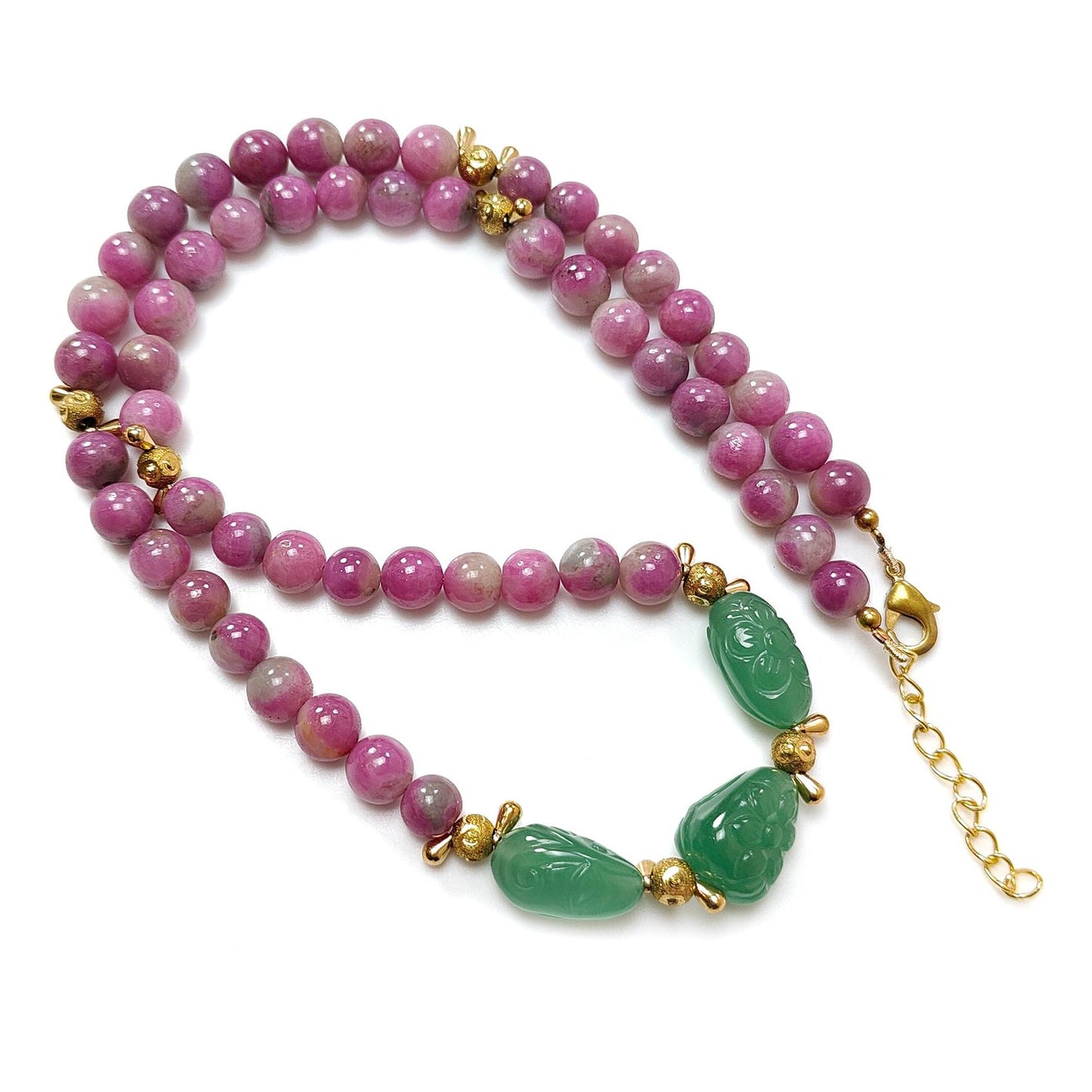 Bi-Color Ruby Necklace Earring Jewelry Set: 288.00cts Natural Untreated Zoisite Ruby, Mystique Jade Round Plain Brass Jewelry Set 8mm 19"