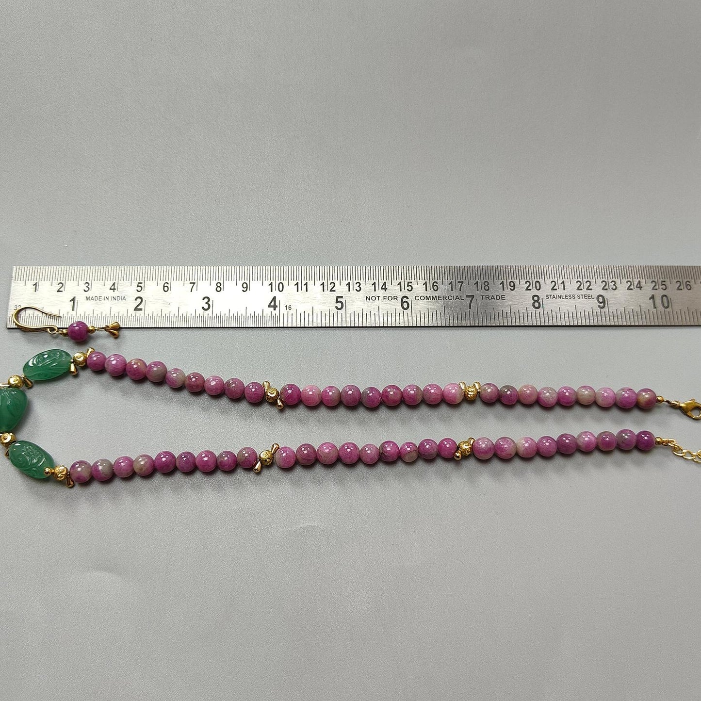Bi-Color Ruby Necklace Earring Jewelry Set: 288.00cts Natural Untreated Zoisite Ruby, Mystique Jade Round Plain Brass Jewelry Set 8mm 19"