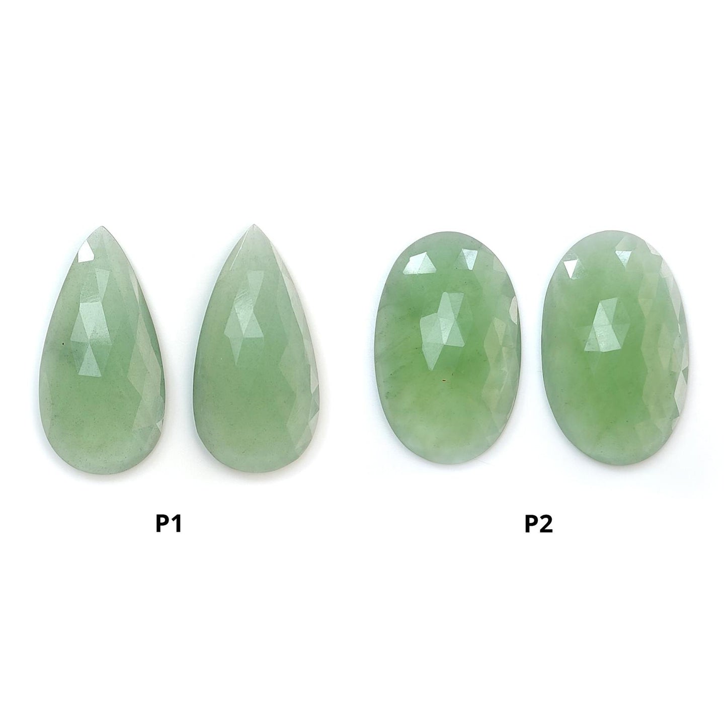 Antigorite Serpentine Gemstone Rose Cut Slices: Natural Untreated Serpentine Pear Shape Faceted Pair for Jewelry