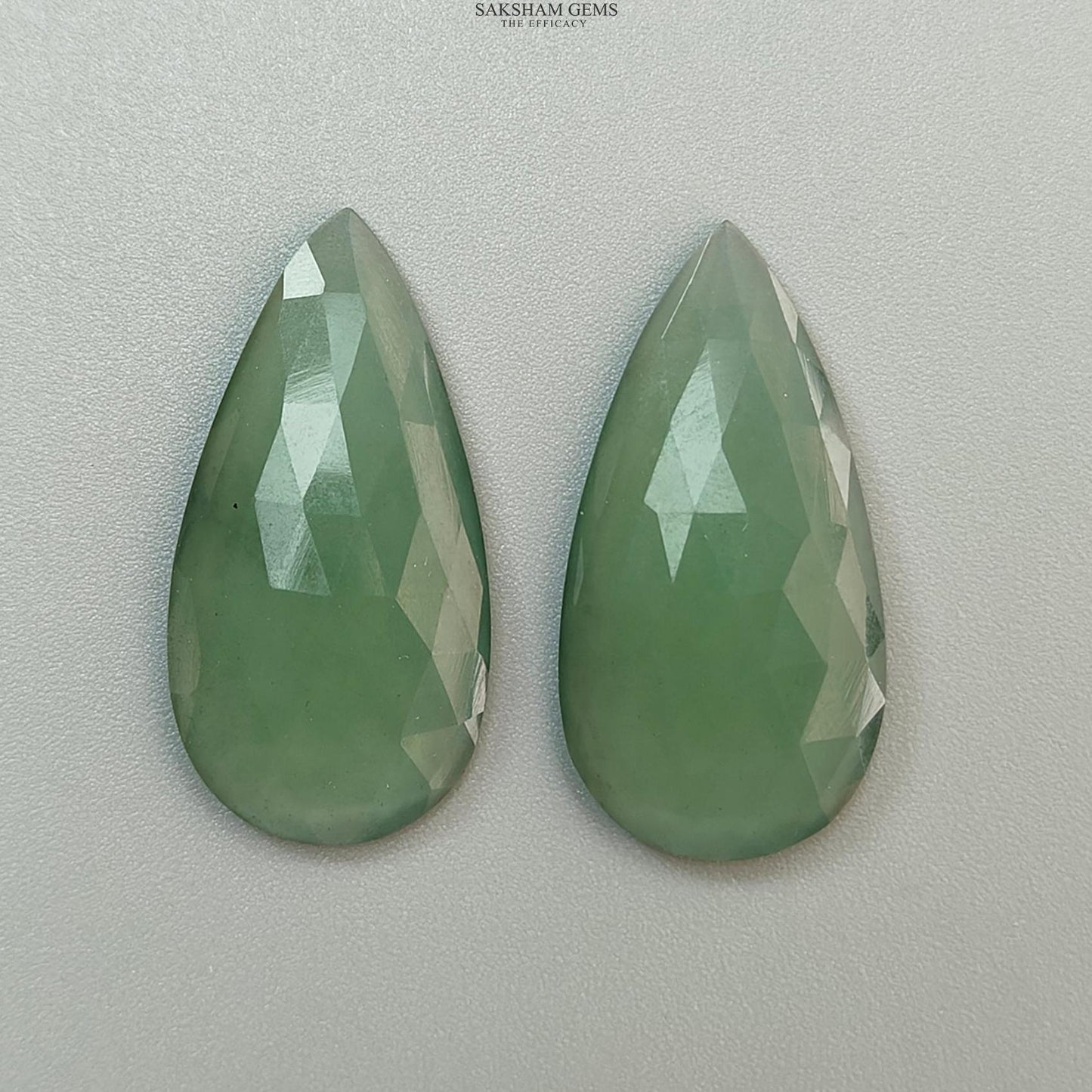Antigorite Serpentine Gemstone Rose Cut Slices: Natural Untreated Serpentine Pear Shape Faceted Pair for Jewelry