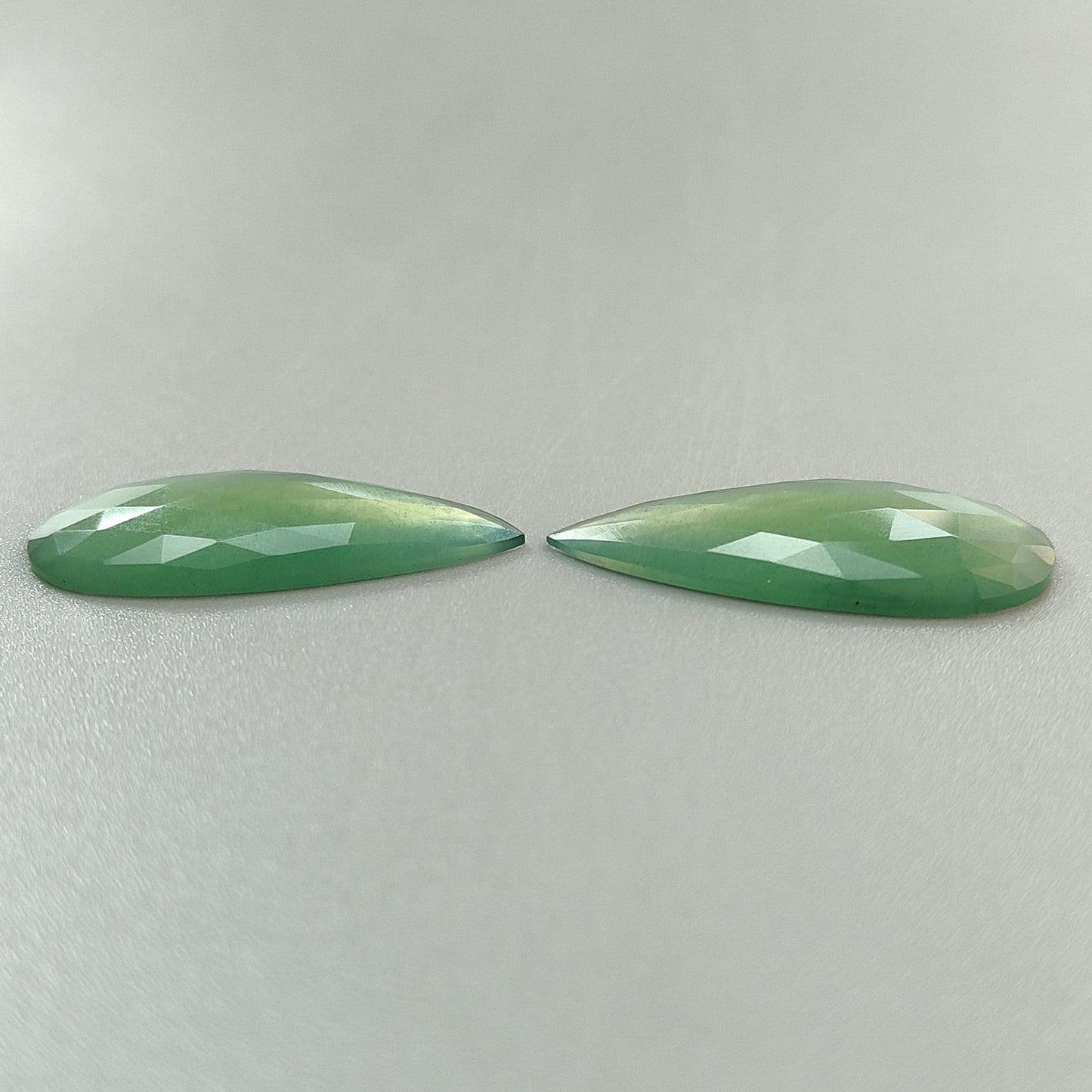 Antigorite Serpentine Gemstone Rose Cut Slices: Natural Untreated Serpentine Pear Shape Faceted Pair for Jewelry