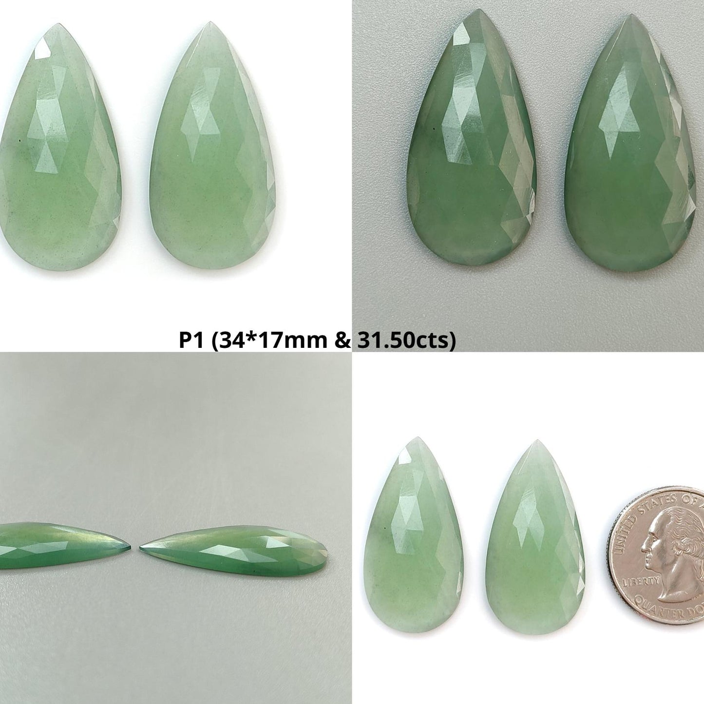 Antigorite Serpentine Gemstone Rose Cut Slices: Natural Untreated Serpentine Pear Shape Faceted Pair for Jewelry
