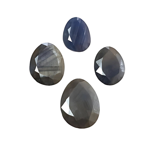 silver sapphire uneven faceted cut