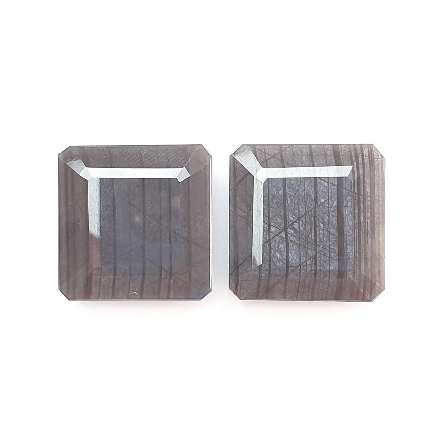 Silver Gray Sapphire Gemstone Faceted Cut: 63.30cts Natural Untreated Unheated Sapphire Square Shape 21mm Pair for Jewelry