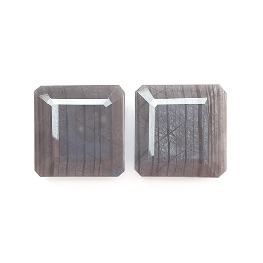 Silver Gray Sapphire Gemstone Faceted Cut: 63.30cts Natural Untreated Unheated Sapphire Square Shape 21mm Pair for Jewelry