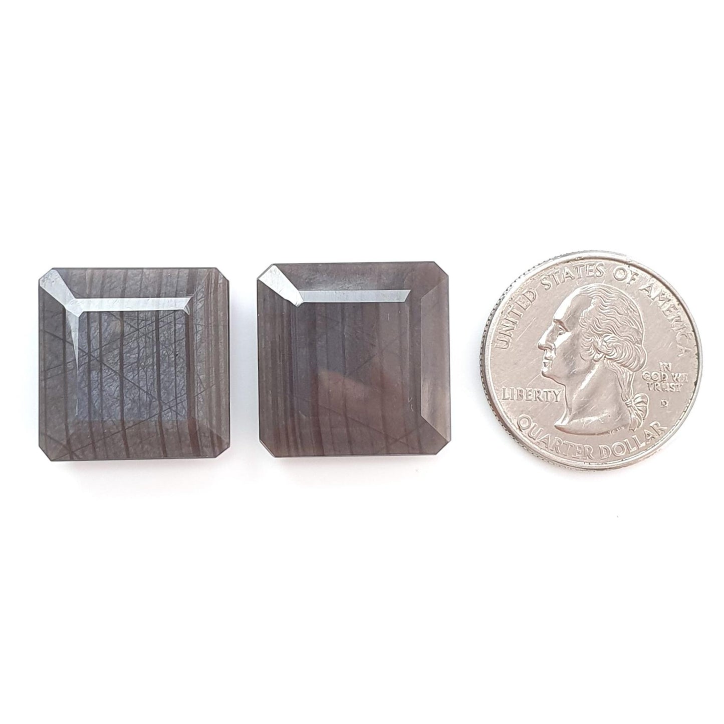 Silver Gray Sapphire Gemstone Faceted Cut: 63.30cts Natural Untreated Unheated Sapphire Square Shape 21mm Pair for Jewelry