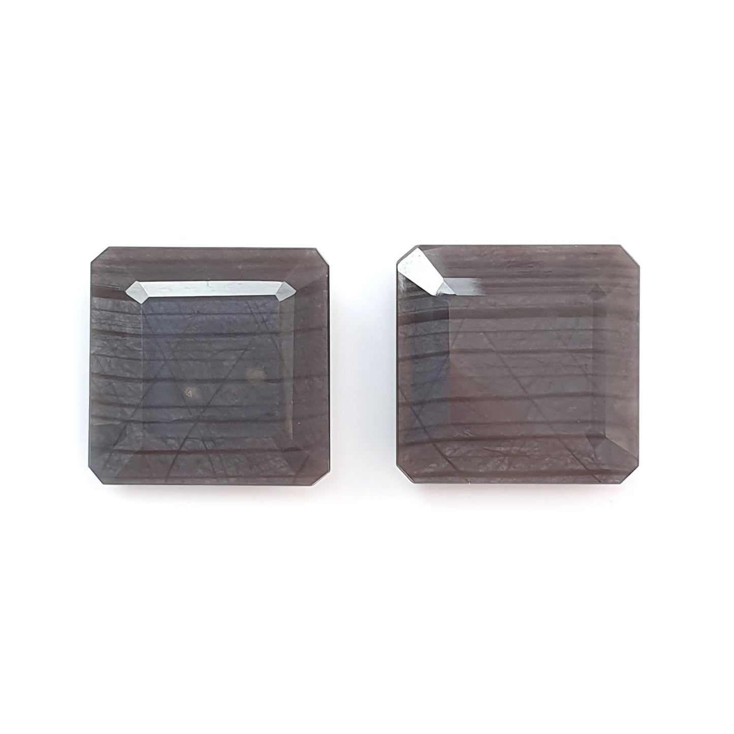 Silver Gray Sapphire Gemstone Faceted Cut: 63.30cts Natural Untreated Unheated Sapphire Square Shape 21mm Pair for Jewelry