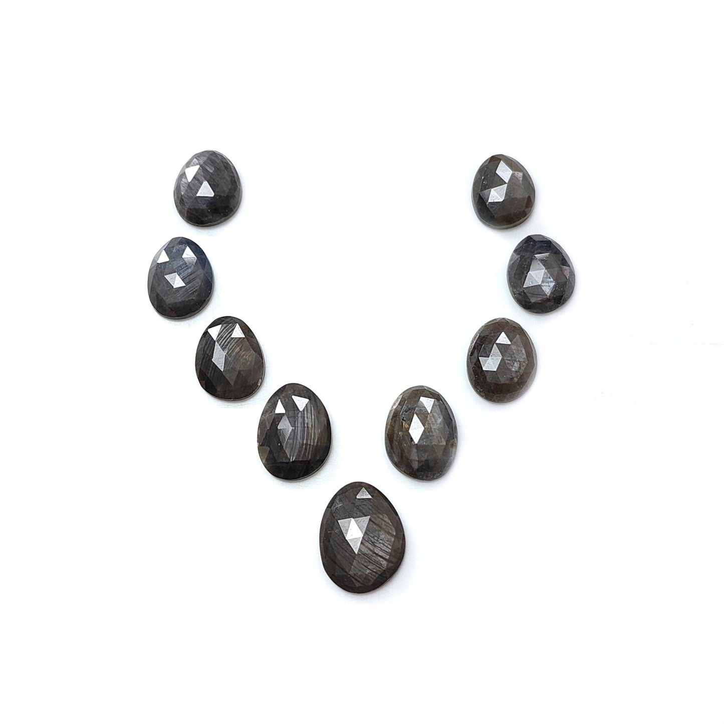 silver sapphire egg shape rose cut