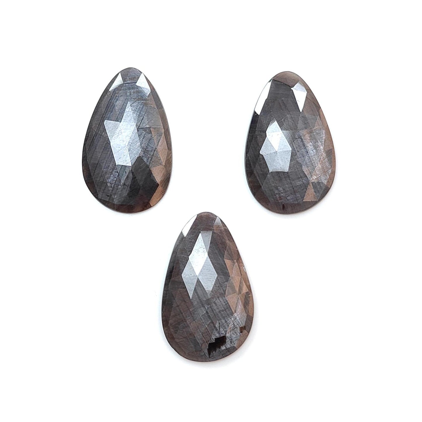 Silver Gray Sapphire Gemstone Rose Cut Slices: 47.80cts Natural Untreated Unheated Sapphire Pear Shape 28*17mm 3pcs Set for Jewelry