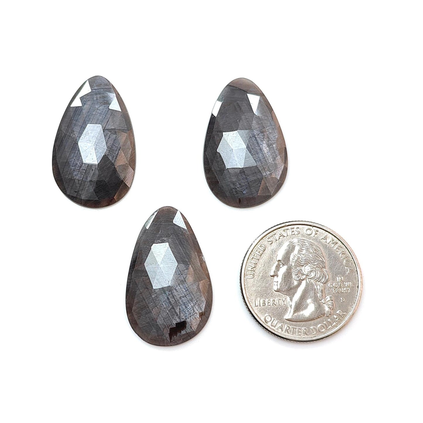 Silver Gray Sapphire Gemstone Rose Cut Slices: 47.80cts Natural Untreated Unheated Sapphire Pear Shape 28*17mm 3pcs Set for Jewelry