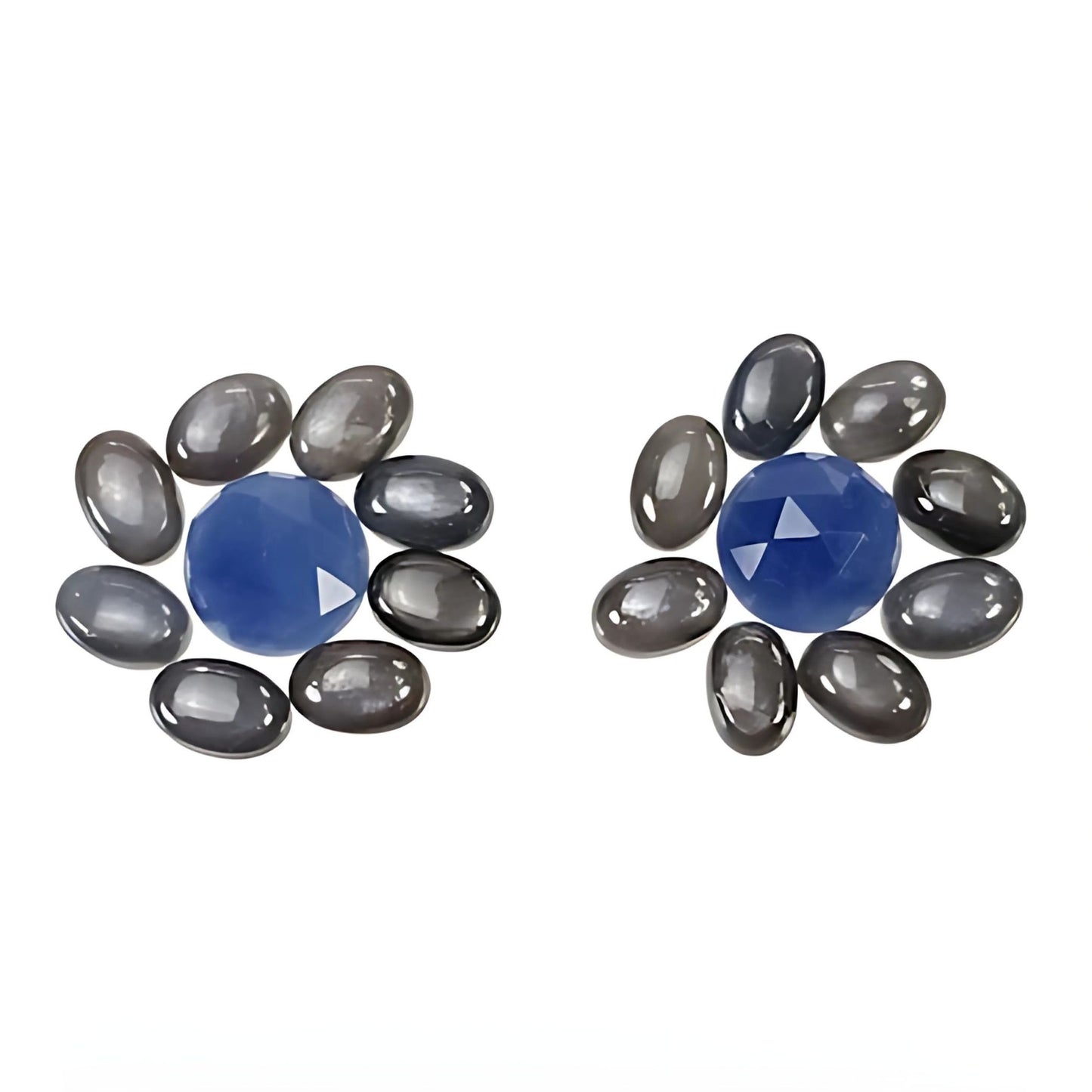 Silver sapphire oval, round cabochon