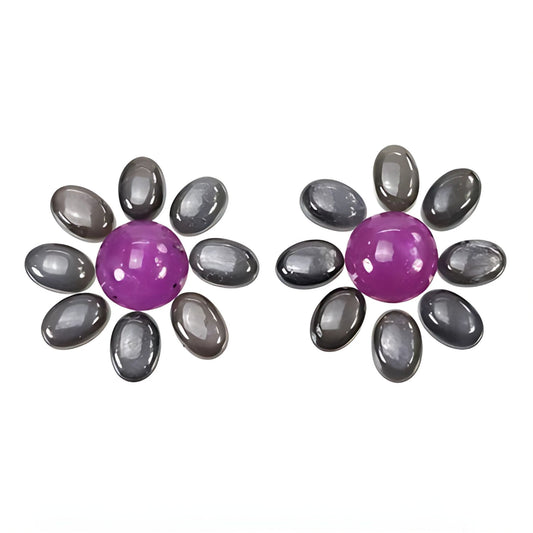 silver sapphire oval, round cabochon