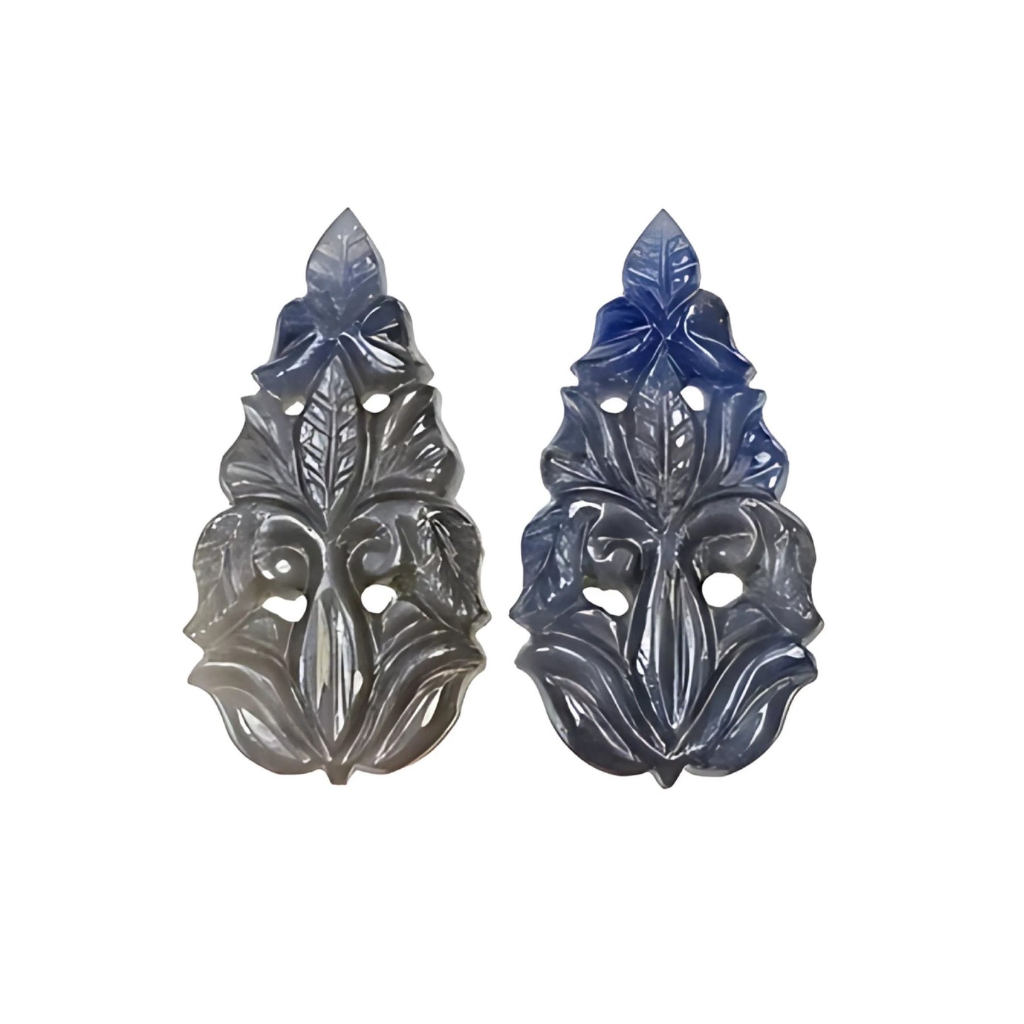 silver sapphire pear shape carving
